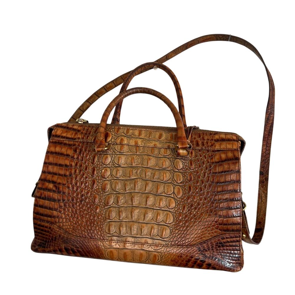 Vtg Brahmin Stacy Toasted Melbourne Crossbody Bag Croc Embossed Leather Brass